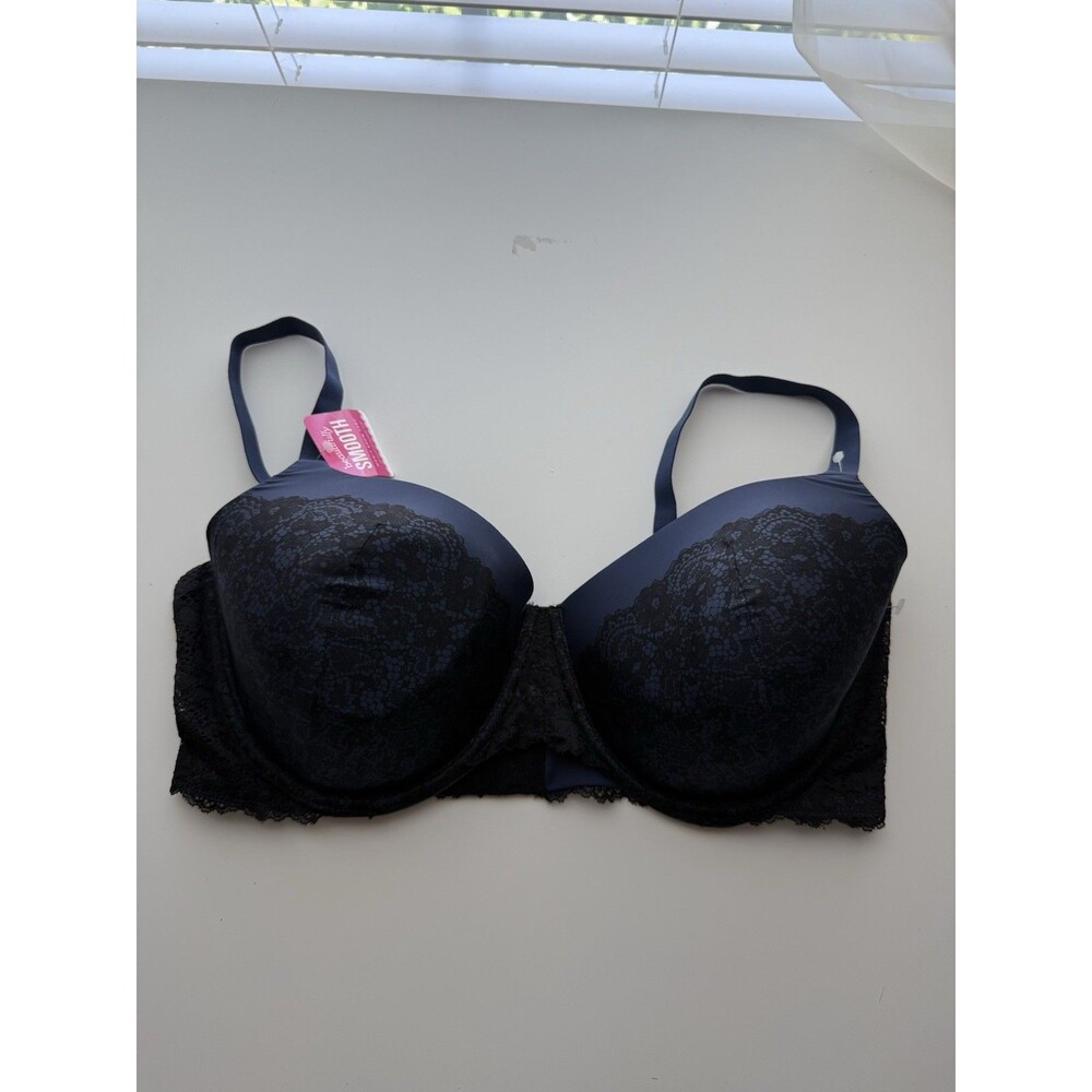 NWT Maiden form Smoothly 40D Black Navy Lace Underwire Padded T-Shirt Bra